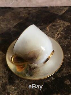 Vintage Royal Worcester Hand Painted Cattle Miniature Cup/Saucer Signed Stinton