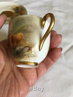 Vintage Royal Worcester Hand Painted Cattle Miniature Cup/Saucer Signed Stinton