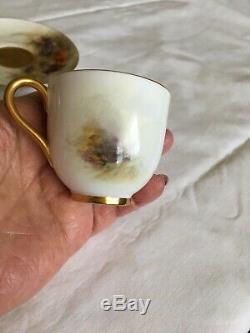 Vintage Royal Worcester Hand Painted Cattle Miniature Cup/Saucer Signed Stinton