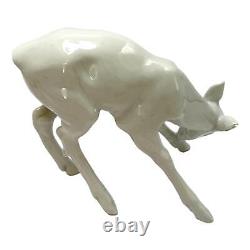 Vintage Schaubach Kunst Deer Fawn White Figurine Pottery E Germany Art Deco MCM