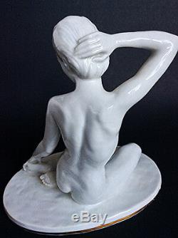 Vintage Schlaggenwald Haas Czjzek Co Art Deco porcelain nude Woman figure statue