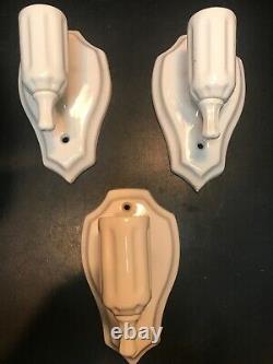 Vintage Set Of Three White Porcelain Art Deco Wall Scones. Tested And All 3 Work