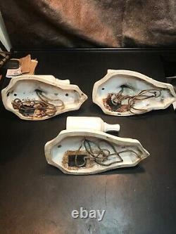Vintage Set Of Three White Porcelain Art Deco Wall Scones. Tested And All 3 Work