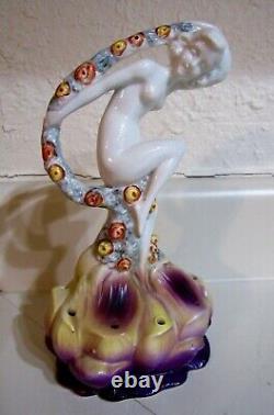 Vintage Signed Art Deco Porcelain Nude Scarf Dancer Flower Frog Germany 3943-EUC