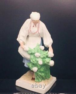 Vintage Soviet Porcelain Biscuit Figurine Women Cotton Picker Verbilki 1930s