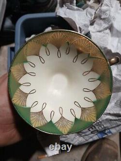 Vintage Tea Cup & Saucer Bareuther Waldsassen Bavaria Art Deco Gold and Teal