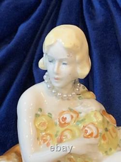 Vintage Trinket Powder Box Art Deco German Porcelain Lady Bathing Beauty