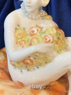 Vintage Trinket Powder Box Art Deco German Porcelain Lady Bathing Beauty