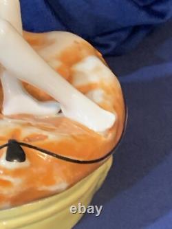 Vintage Trinket Powder Box Art Deco German Porcelain Lady Bathing Beauty