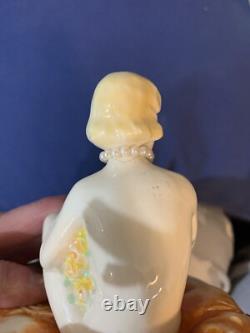 Vintage Trinket Powder Box Art Deco German Porcelain Lady Bathing Beauty