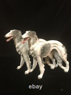 Vintage Ugo Zaccagnini Art Deco Porcelain Large Borzoi Dog Pair Pottery Figurine