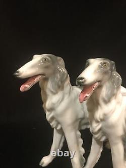 Vintage Ugo Zaccagnini Art Deco Porcelain Large Borzoi Dog Pair Pottery Figurine