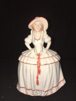 Vintage Vanity Powder Jar Lady Victorian Porcelain Figurine Art Deco Half Doll