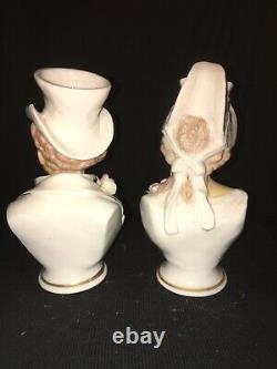 Vintage Victorian Man Lady Busts Planters Porcelain Bisque Head Vases Art Deco
