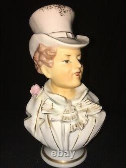 Vintage Victorian Man Lady Busts Planters Porcelain Bisque Head Vases Art Deco