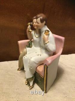Vintage W K C Germany Ceramic Bisque Art Deco Couple In Loveseat Figurine #8574