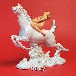 Vintage Wallendorf Figurine Nude Lady Riding White Horse-Crown W 1763