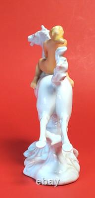 Vintage Wallendorf Figurine Nude Lady Riding White Horse-Crown W 1763