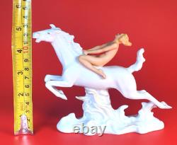 Vintage Wallendorf Figurine Nude Lady Riding White Horse-Crown W 1763