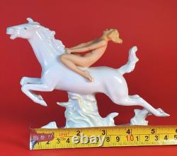 Vintage Wallendorf Figurine Nude Lady Riding White Horse-Crown W 1763
