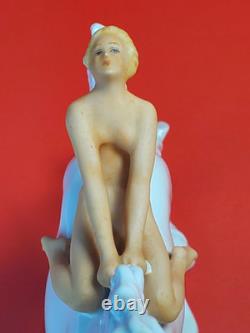 Vintage Wallendorf Figurine Nude Lady Riding White Horse-Crown W 1763