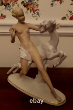 Vintage Wallendorf Woman Figure With her Ram Germany