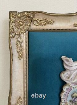 Vintage bisque porcelain bas relief plaque lovers gold Italy Wall Decor 19 Teal