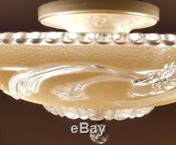 Vintage cream glass semi-flush original 1940s Art Deco Porcelain chandelier