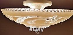 Vintage cream glass semi-flush original 1940s Art Deco Porcelain chandelier