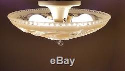 Vintage cream glass semi-flush original 1940s Art Deco Porcelain chandelier