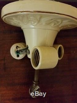 Vintage cream glass semi-flush original 1940s Art Deco Porcelain chandelier