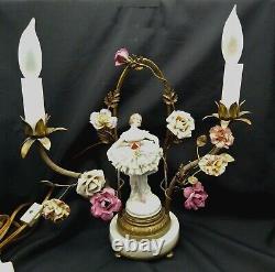 Volkstedt Muller Porcelain Lace Ballerina Boudoir Ormolu Figural Candelabra Lamp