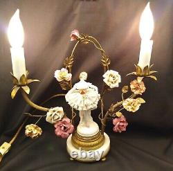 Volkstedt Muller Porcelain Lace Ballerina Boudoir Ormolu Figural Candelabra Lamp