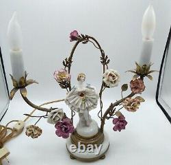 Volkstedt Muller Porcelain Lace Ballerina Boudoir Ormolu Figural Candelabra Lamp