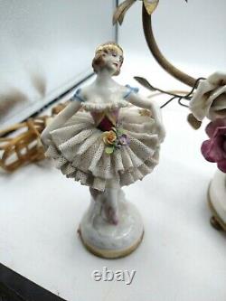 Volkstedt Muller Porcelain Lace Ballerina Boudoir Ormolu Figural Candelabra Lamp