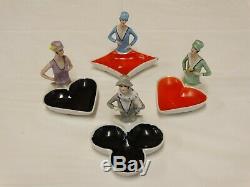 Vtg 1920's Porcelain FLAPPER Figurine Nut Dishes Cloche Hats Lot of 4 Germany