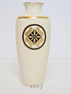 Vtg 1986 Cartier La Maison de L'Art Deco Gold Panthers Ivory Porcelain Vase 7in