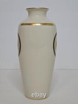 Vtg 1986 Cartier La Maison de L'Art Deco Gold Panthers Ivory Porcelain Vase 7in