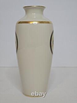 Vtg 1986 Cartier La Maison de L'Art Deco Gold Panthers Ivory Porcelain Vase 7in