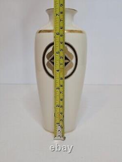 Vtg 1986 Cartier La Maison de L'Art Deco Gold Panthers Ivory Porcelain Vase 7in