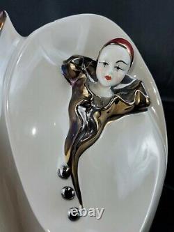 Vtg 1988 sign Art Deco GALOS Harlequin colors red white gold Porcelain Figure 16