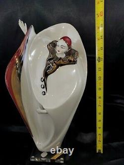 Vtg 1988 sign Art Deco GALOS Harlequin colors red white gold Porcelain Figure 16