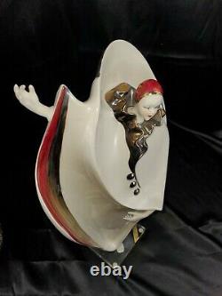 Vtg 1988 sign Art Deco GALOS Harlequin colors red white gold Porcelain Figure 16