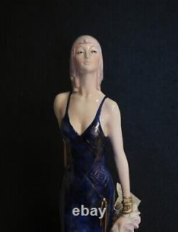 Vtg A. Santini Figurine Art Deco Lady In Purple Dress & paperwork