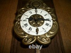 Vtg. Anno 1750 Style-Sawtooth Gravity Clock/Porcelain Dial Brass on Walnut