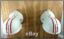 Vtg Antique Porcelain Art Deco Wall Sconce Light Pair White Milk Glass Shades