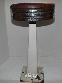 Vtg Art Deco Cast Iron White Porcelain Swivel Ice Cream Soda Fountain Bar Stool