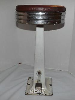 Vtg Art Deco Cast Iron White Porcelain Swivel Ice Cream Soda Fountain Bar Stool