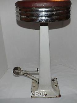 Vtg Art Deco Cast Iron White Porcelain Swivel Ice Cream Soda Fountain Bar Stool