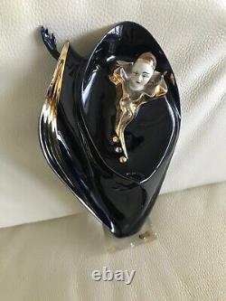 Vtg Art Deco GALOS Black Gold Silver Porcelain Figurine
